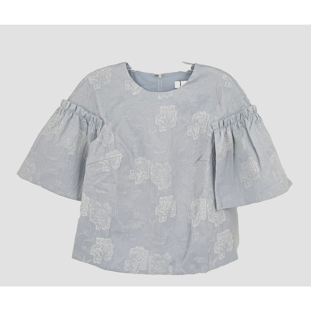 Love Bonito Blue Emberette Puff Sleeve Top Sz US 2 New